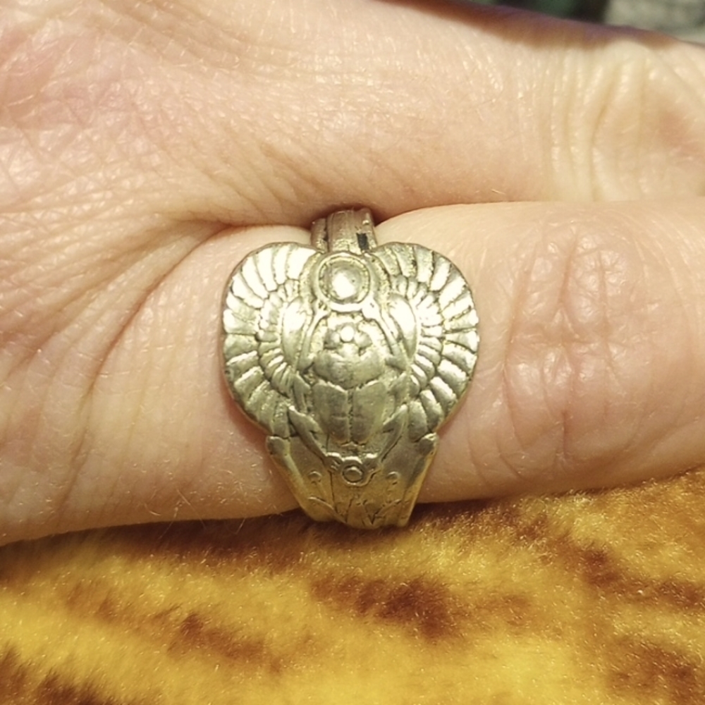 Silver Egyptian Pharaoh Immortal Amulet Spoon Ring